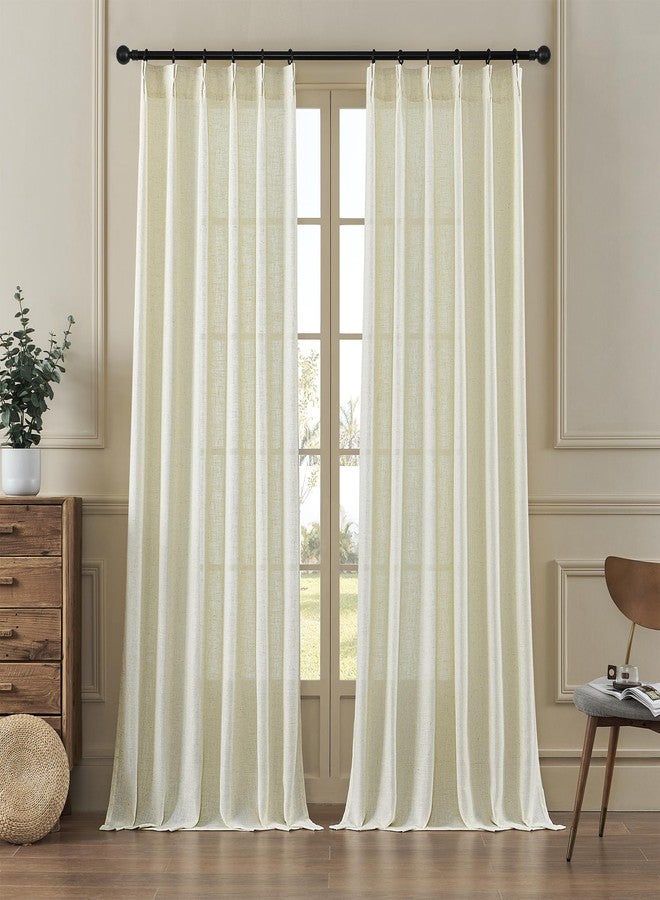 MASWOND Pinch Pleated Linen Sheer Curtains 84 Inch Length 2 Panels for Living Room Bedroom Semi Sheer Window Curtain Boho Neutral Back Tab Pinch Pleat Drape Easy Hanging Via Hooks Linen W38xL84 - Image 1